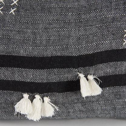 Sibyl Striped Lumbar Pillow Cover by Mercana in black. Made from fabric in a transitional style.