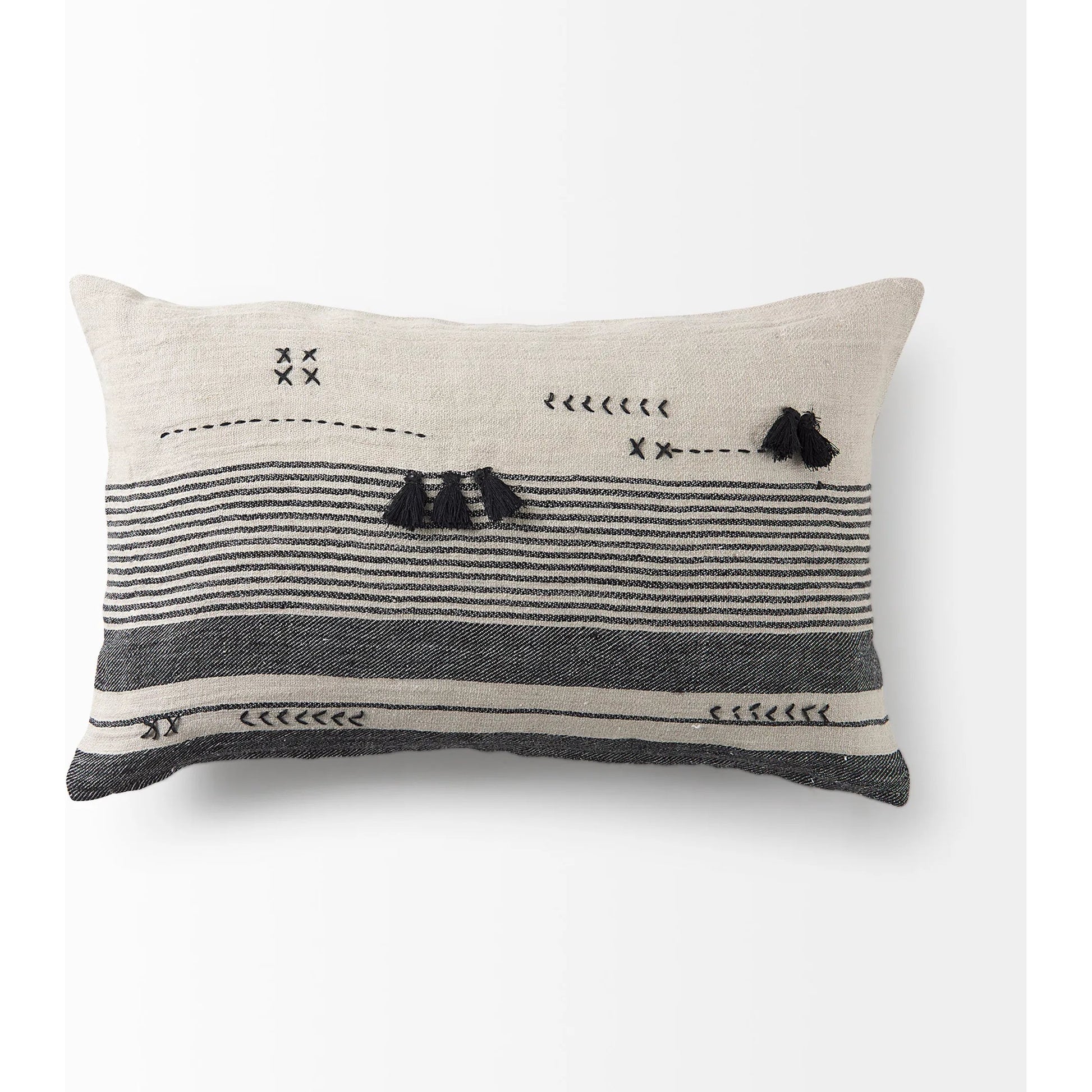 Thalia Striped Lumbar Pillow Cover by Mercana in black. Made from fabric in a transitional style.