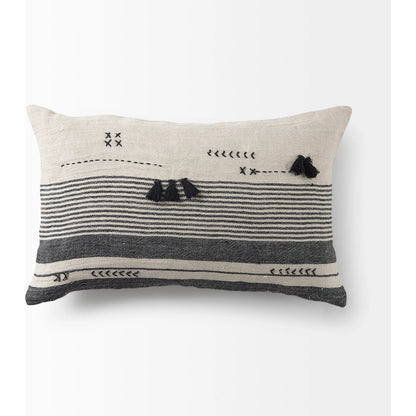 Thalia Striped Lumbar Pillow Cover by Mercana in black. Made from fabric in a transitional style.