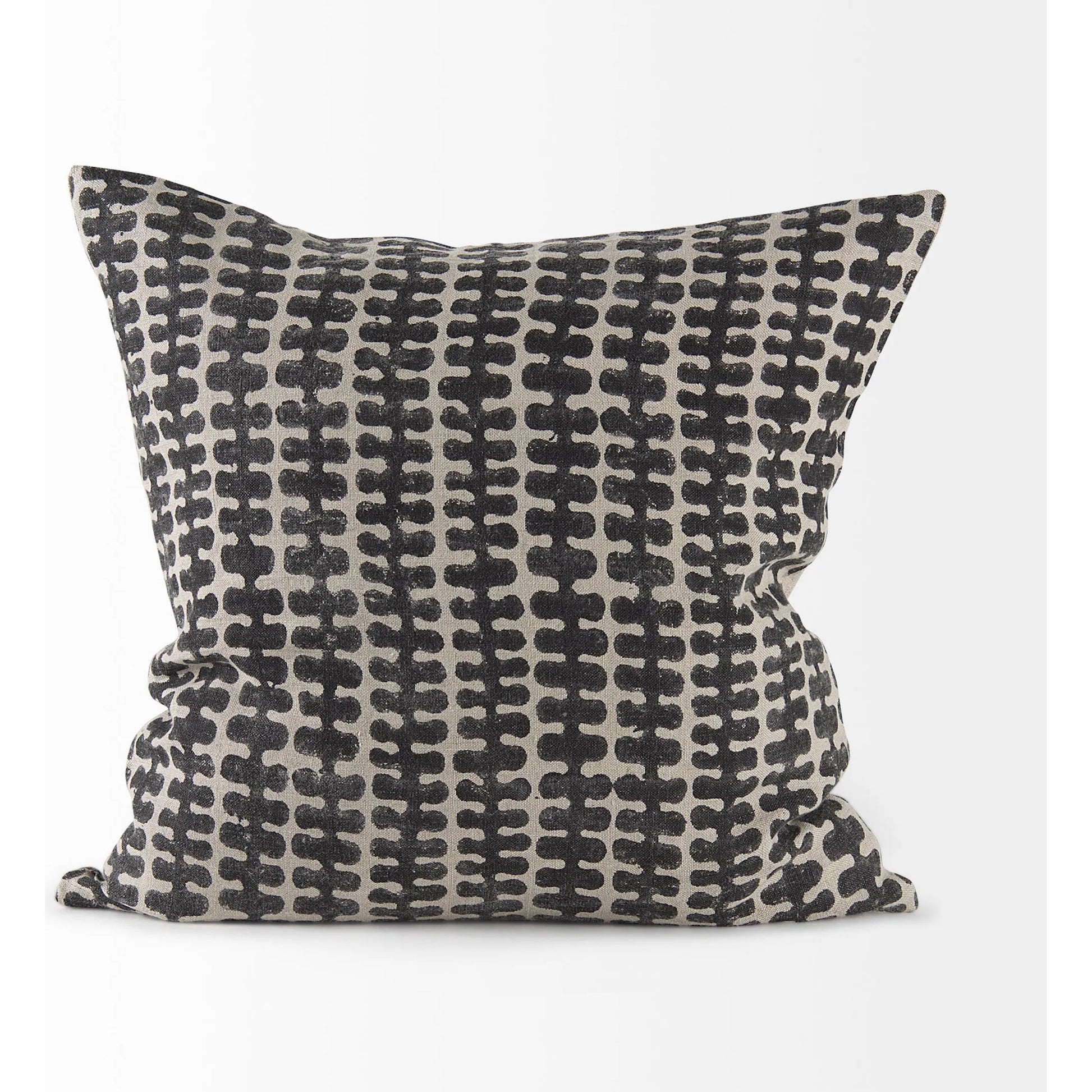 Miriam Square Pillow Cover by Mercana in black. Made from linen in a eclectic & global style.