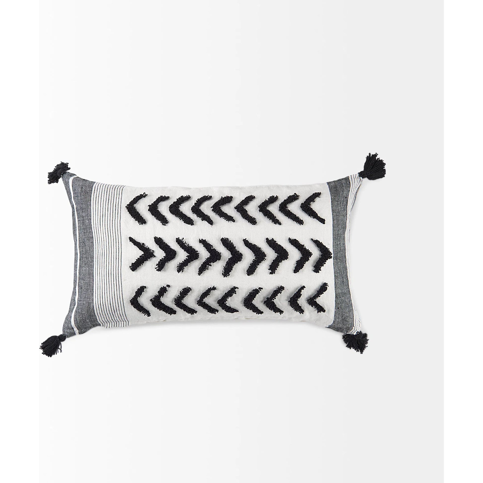 Kimia Herringbone Lumbar Pillow Cover by Mercana in black. Made from fabric in a rustic style.