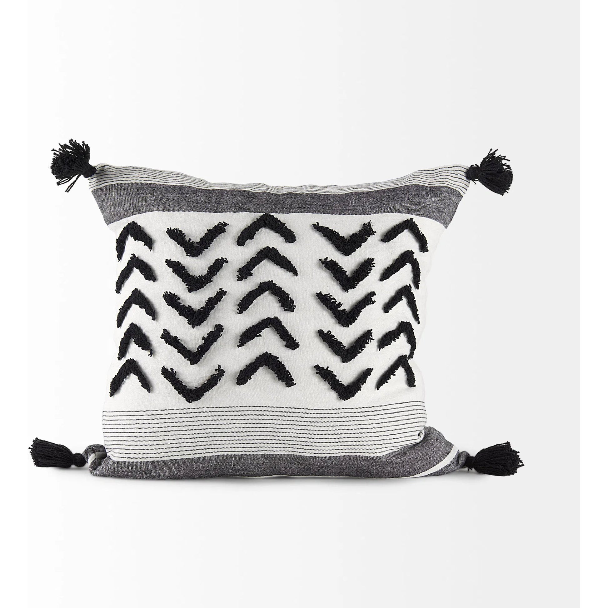 Kimia Herringbone Lumbar Pillow Cover by Mercana in black. Made from fabric in a rustic style.