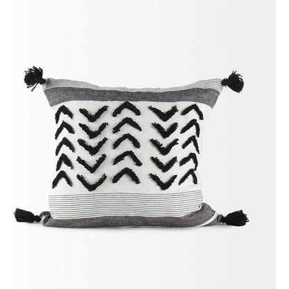 Kimia Herringbone Lumbar Pillow Cover by Mercana in black. Made from fabric in a rustic style.