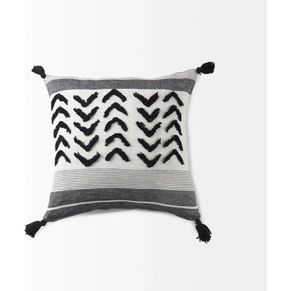 Kimia Herringbone Lumbar Pillow Cover by Mercana in black. Made from fabric in a rustic style.
