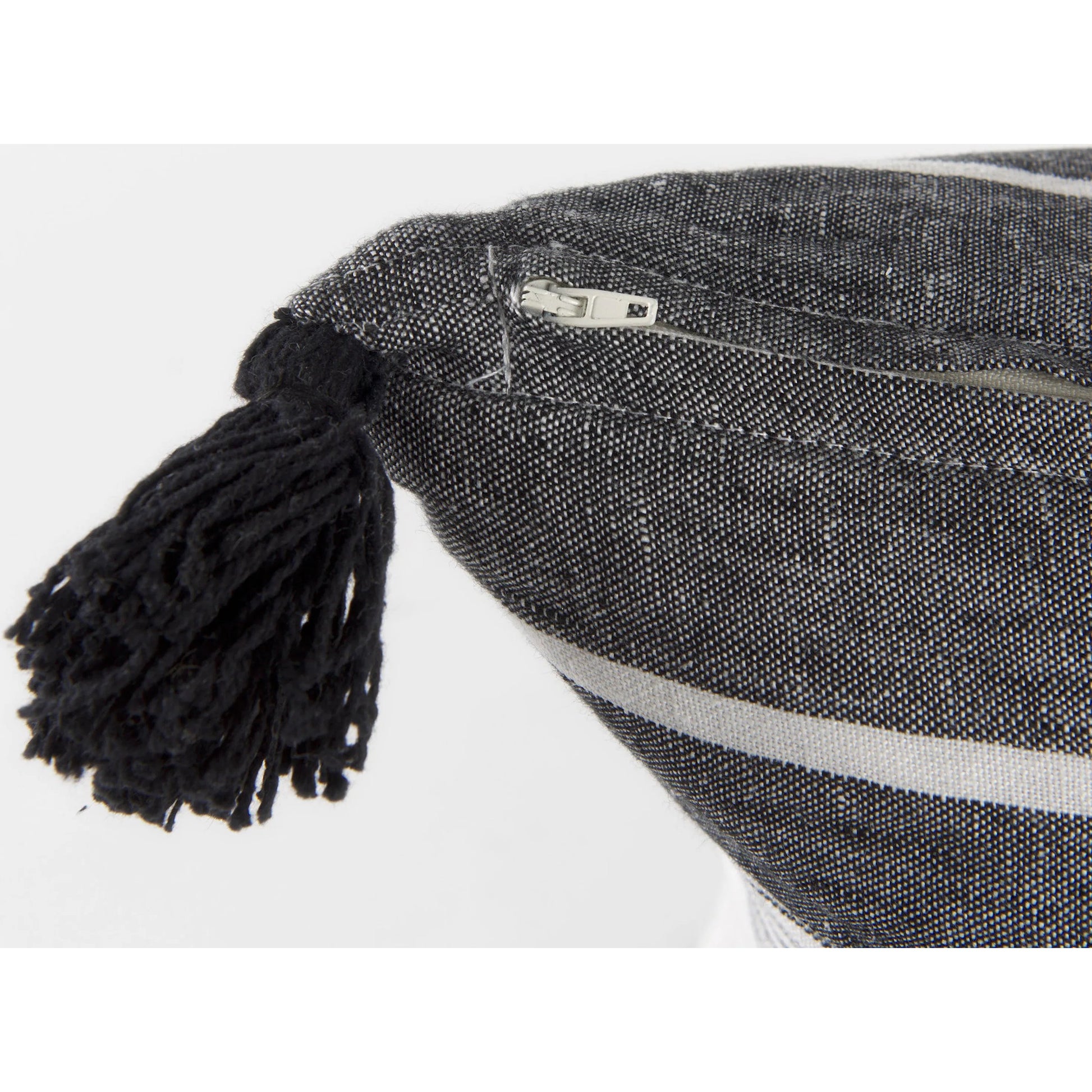 Kimia Herringbone Lumbar Pillow Cover by Mercana in black. Made from fabric in a rustic style.