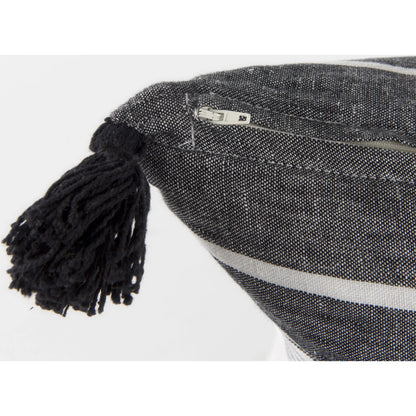 Kimia Herringbone Lumbar Pillow Cover by Mercana in black. Made from fabric in a rustic style.