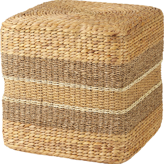 Maya Sqaure Pouf by Mercana in brown. Made from seagrass in a unique style.