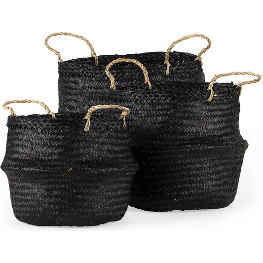 Ella Seagrass Basket (Set of 3) by Mercana in black. Made from fabric in a unique style.