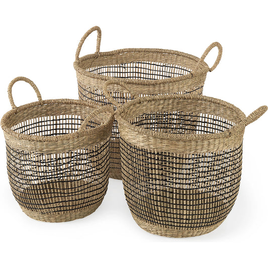 Triopas Basket (Set of 3) by Mercana in brown. Made from seagrass in a unique style.