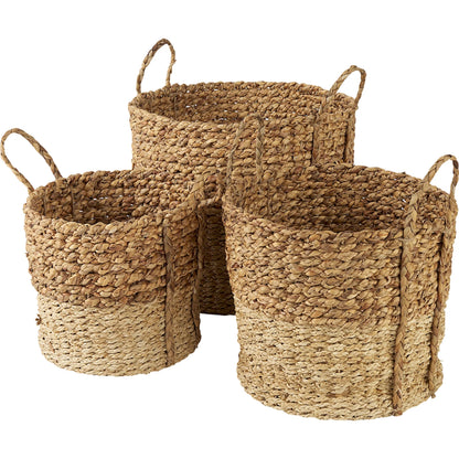 Morocco Two Tone Cornhusk Round Basket by Mercana in brown. Made from unique in a rustic style.