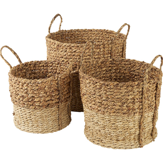 Morocco Two Tone Cornhusk Round Basket (Set of 3) by Mercana in brown. Made from unique in a unique style.