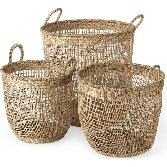 Bowie Baskets (Set of 3) by Mercana in brown. Made from seagrass in a unique style.