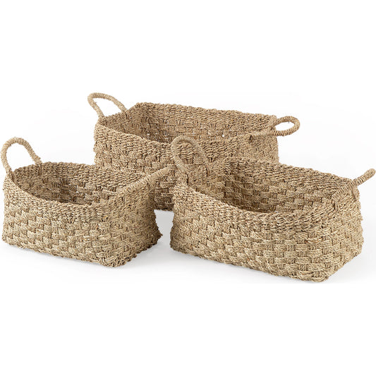 Emra Baskets (Set of 3) by Mercana in brown. Made from seagrass in a unique style.