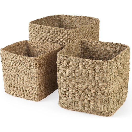 Copenhagen Square Twisted Square Basket (Set of 3) by Mercana in brown. Made from seagrass in a unique style.