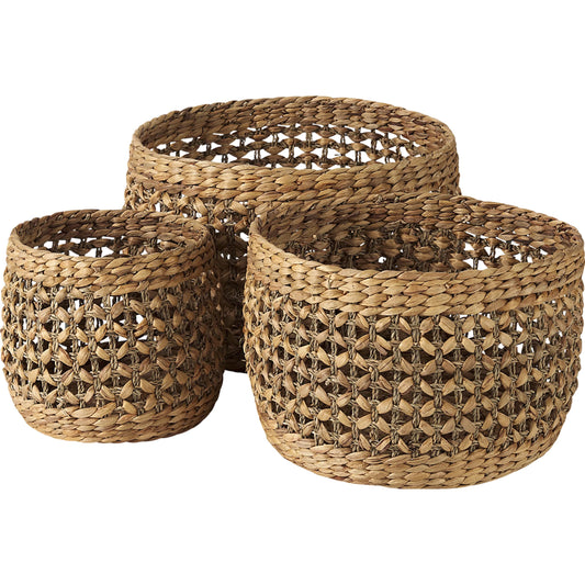 Dakota Seagrass Round Basket (Set of 3) by Mercana in brown. Made from fabric in a unique style.