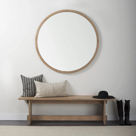 Aida Bench by Mercana in brown. Made from solid wood in a unique style.