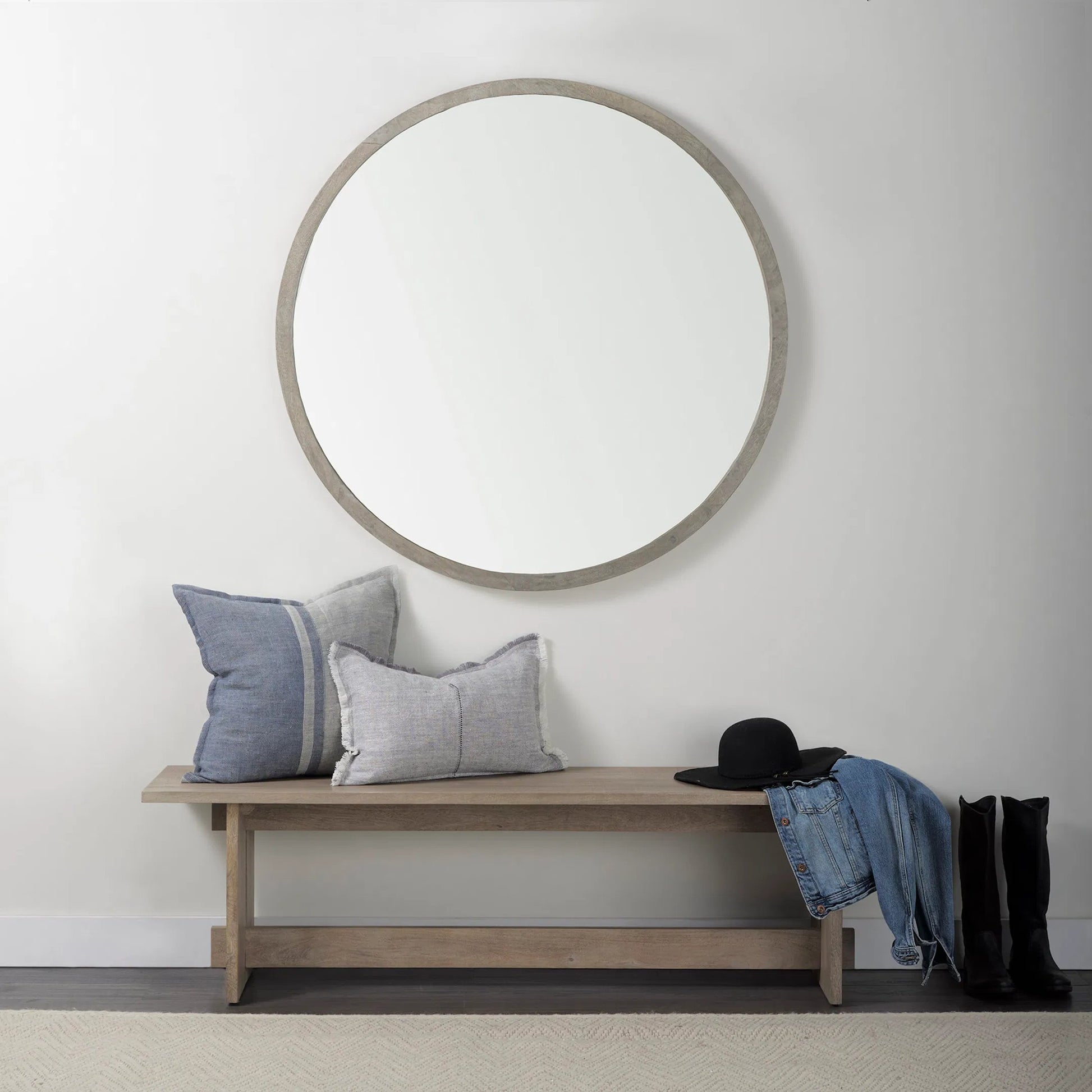 Thais Fringed Lumbar Pillow Cover by Mercana in blue. Made from linen in a transitional style.