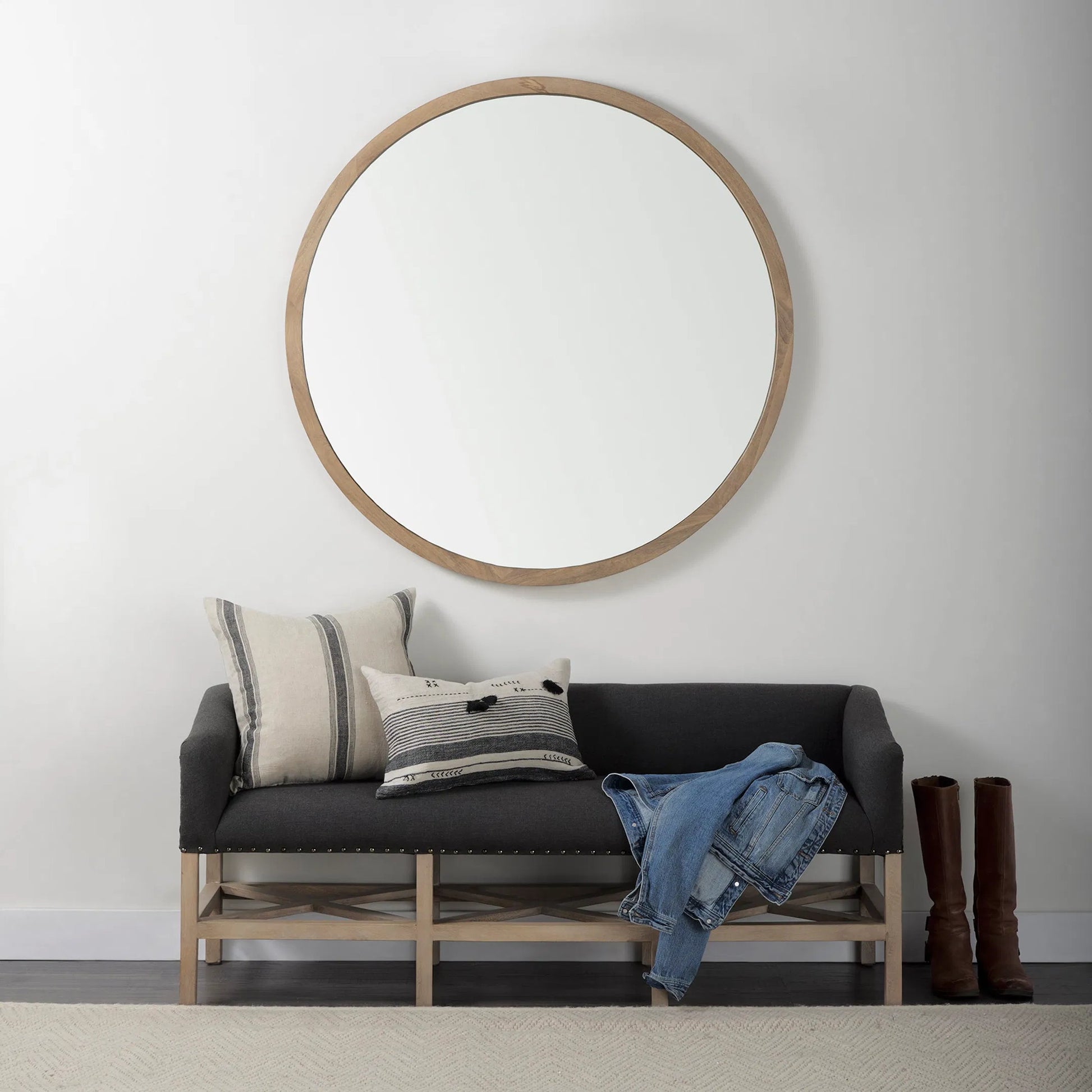 Thalia Striped Lumbar Pillow Cover by Mercana in black. Made from fabric in a transitional style.