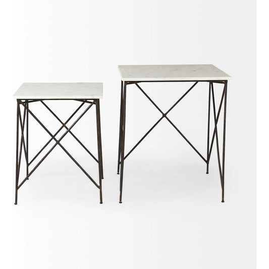 Lorlei End Tables by Mercana in white. Made from stone in a transitional style.