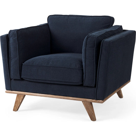 023 None | Unknown | Brooks Upholstered Chair by Mercana in navy. Made from wood in a modern style.
