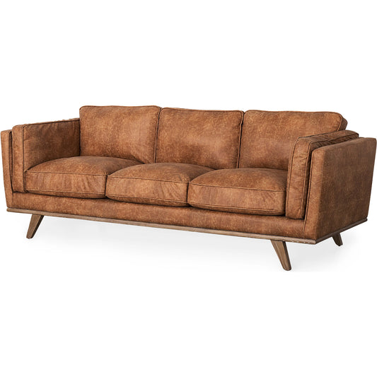 Brooks Leather Sofa by Mercana in cognac. Made from faux leather in a unique style.