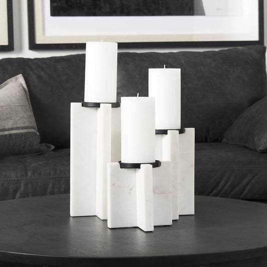 Sophia Candle Holder by Mercana in white. Made from marble in a modern style.