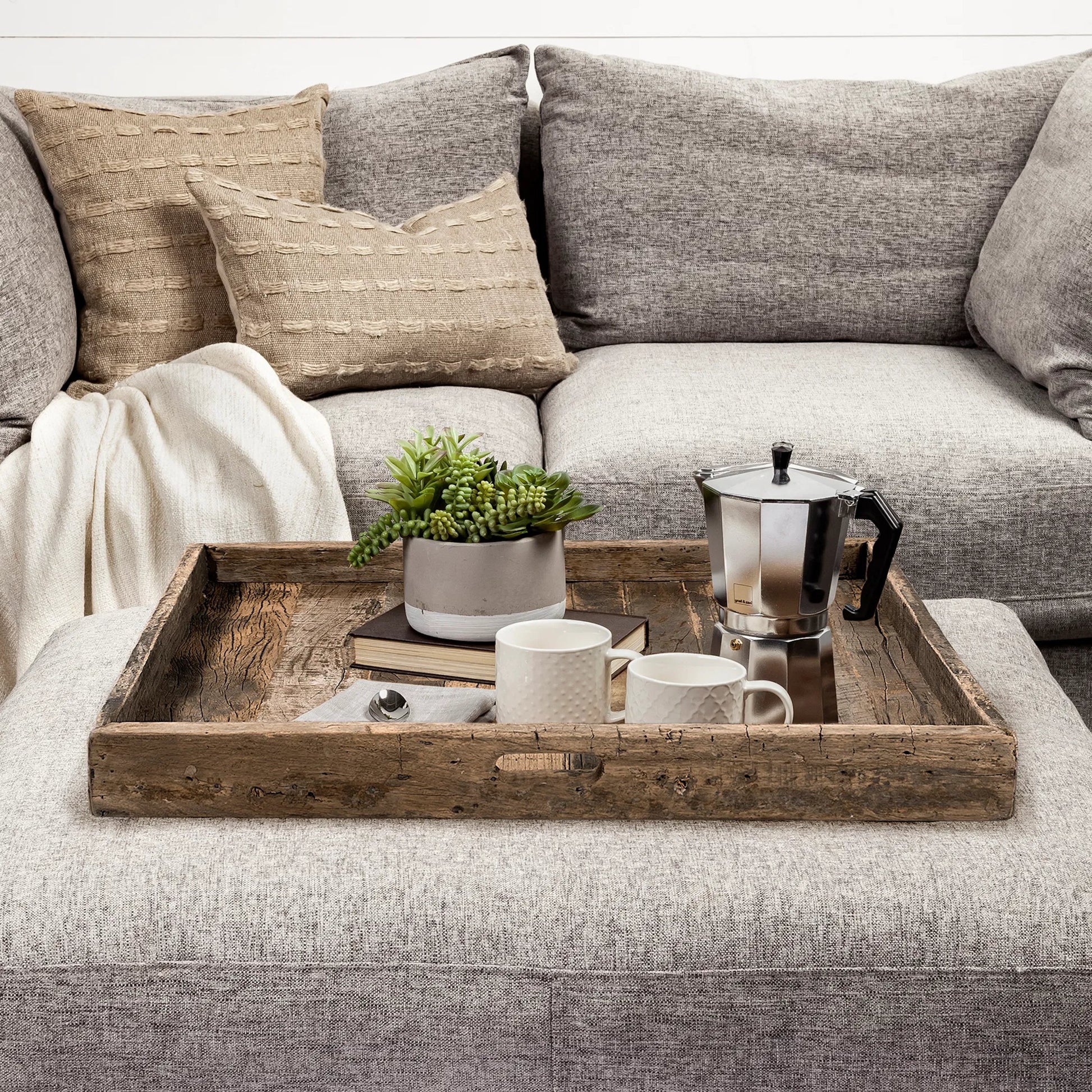 Carson Reclaimed Wood Tray by Mercana in natural. Made from unique in a rustic style.