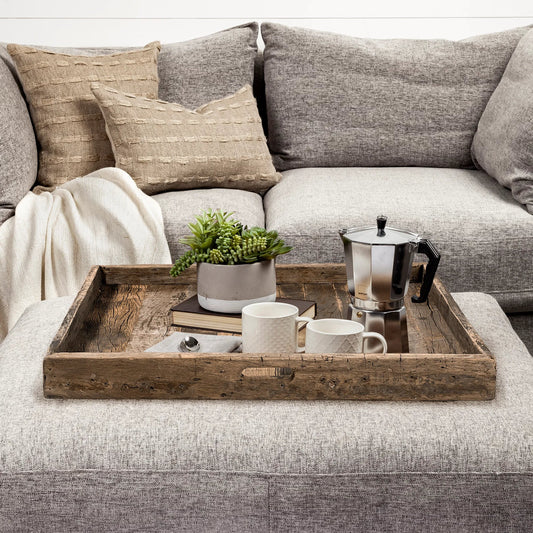 Carson Reclaimed Wood Tray by Mercana in natural. Made from unique in a rustic style.