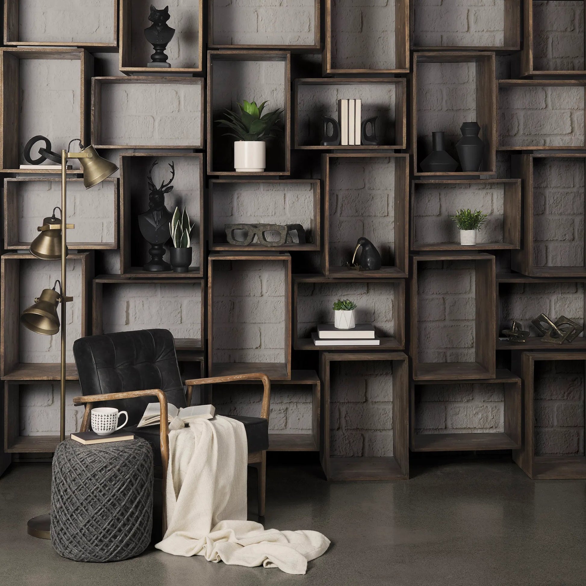 Simul Shelving Unit by Mercana in beige. Made from unique in a coastal style.