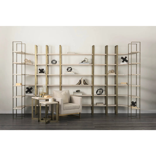 Taunton Shelving Unit by Mercana in light brown, gold. Made from metal, wood in a unique style.