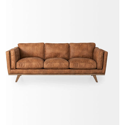 Brooks Leather Sofa by Mercana in cognac. Made from faux leather in a traditional style.
