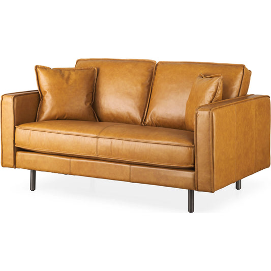 D'Arcy Loveseat by Mercana in tan. Made from genuine leather in a unique style.