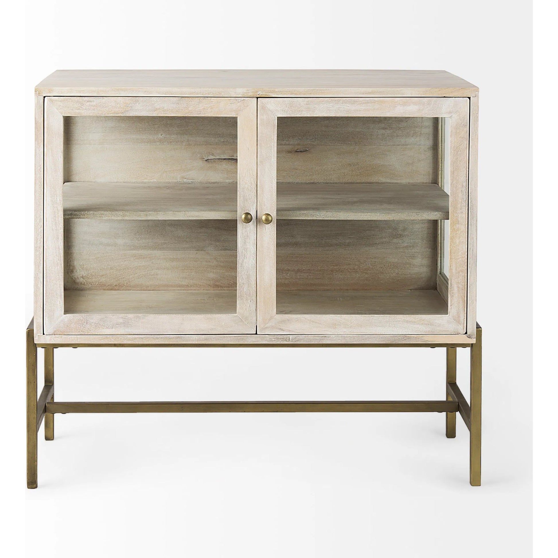 Arelius Accent Cabinet by Mercana. Made from glass, solid wood, steel in a modern style.