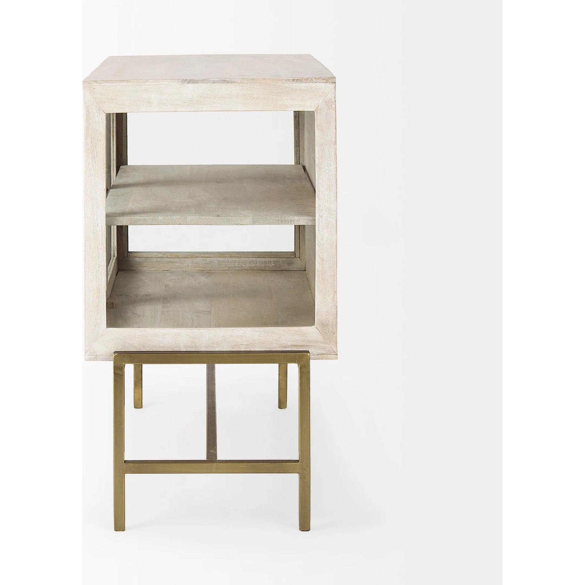 Arelius Accent Cabinet by Mercana. Made from glass, solid wood, steel in a modern style.
