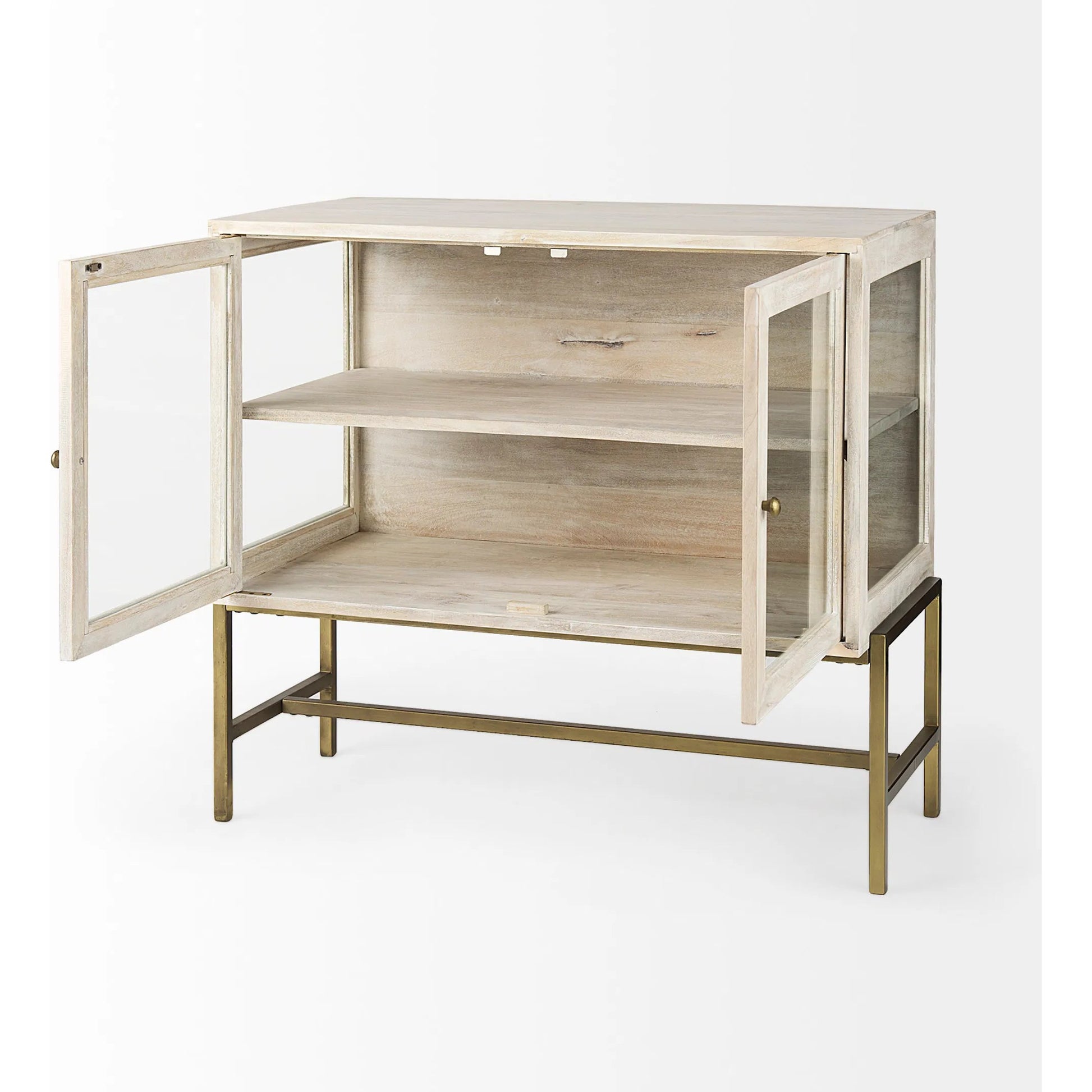 Arelius Accent Cabinet by Mercana. Made from glass, solid wood, steel in a modern style.