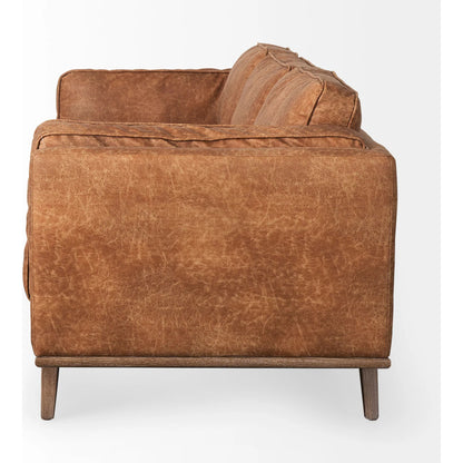 Brooks Leather Sofa by Mercana in cognac. Made from faux leather in a traditional style.