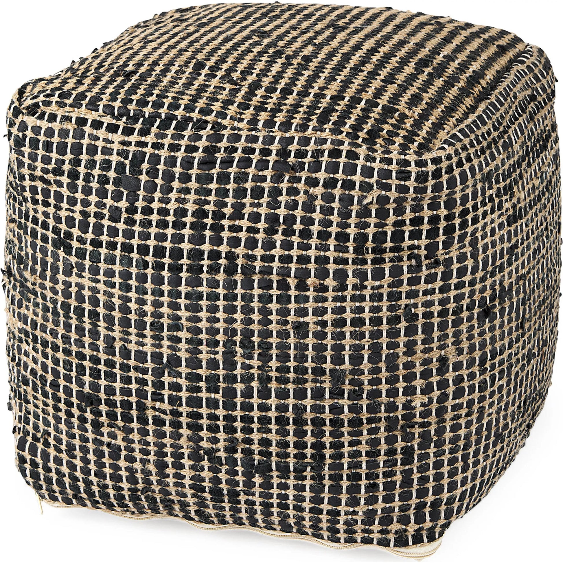 Aalia Pouf by Mercana. Made from leather in a rustic style.