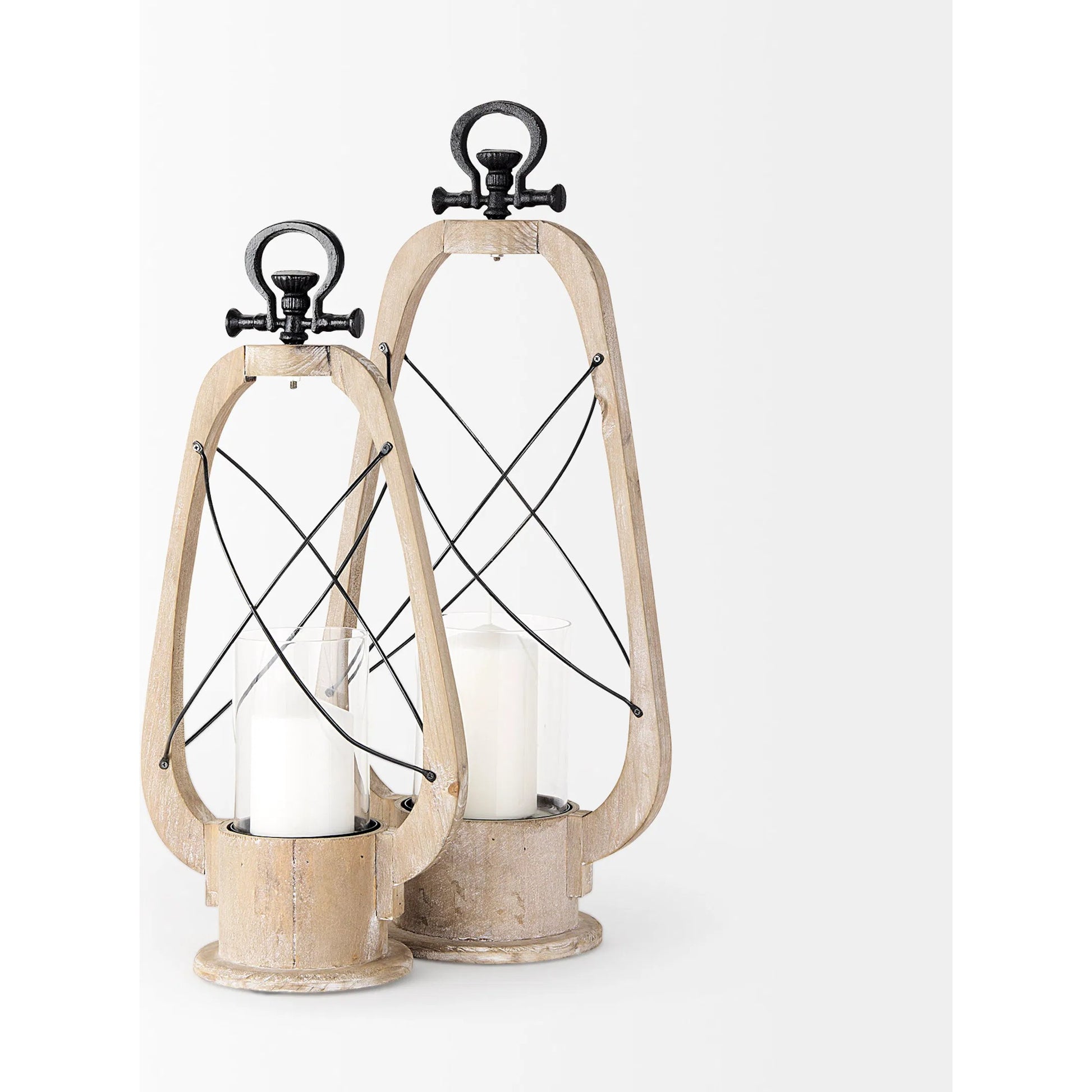 Zain Wooden Vintage Inspired Candle Holder Lantern by Mercana in natural. Made from unique in a coastal style.