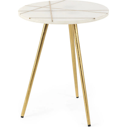 Vivienne Accent Table by Mercana in gold, white. Made from marble in a transitional style.
