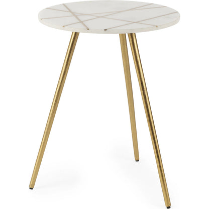 Vivienne Accent Table by Mercana in gold, white. Made from marble in a transitional style.