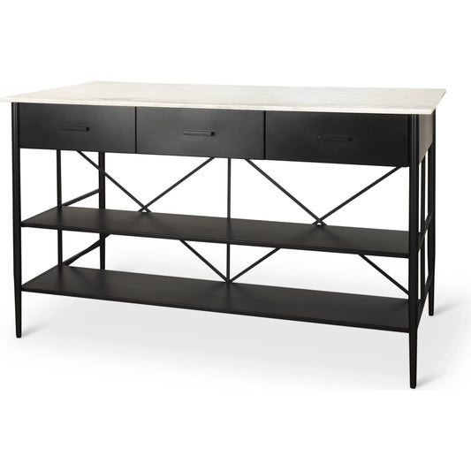 015 None | Unknown | Amika Kitchen Island by Mercana in white, black. Made from iron in a unique style.