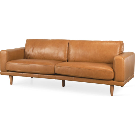 Cedrick Sofa by Mercana in tan. Made from genuine leather in a unique style.