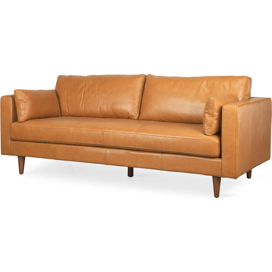 Elton Sofa by Mercana in tan. Made from genuine leather in a unique style.