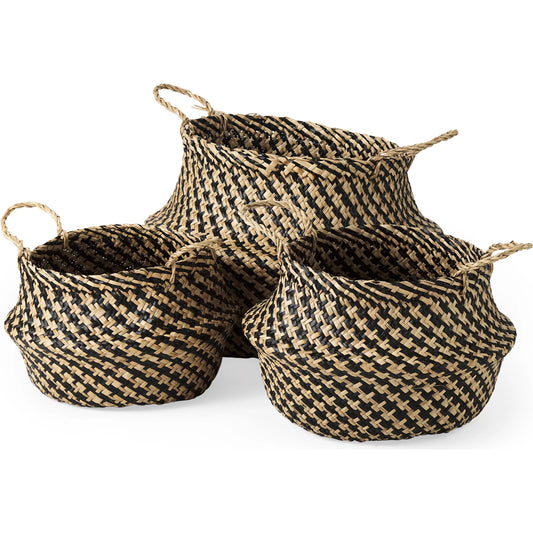 Gaia Basket (Set of 3) by Mercana in brown. Made from seagrass in a unique style.