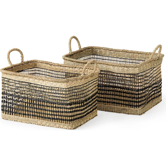 Nia Basket (Set of 2) by Mercana in brown. Made from seagrass in a unique style.