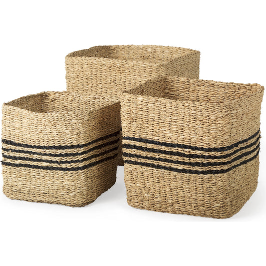 Cullen Grey Twisted Square Basket (Set of 3) by Mercana in gray. Made from seagrass in a unique style.