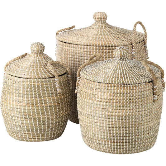 Olivia Seagrass Baskets (Set of 3) by Mercana in beige. Made from fabric in a unique style.