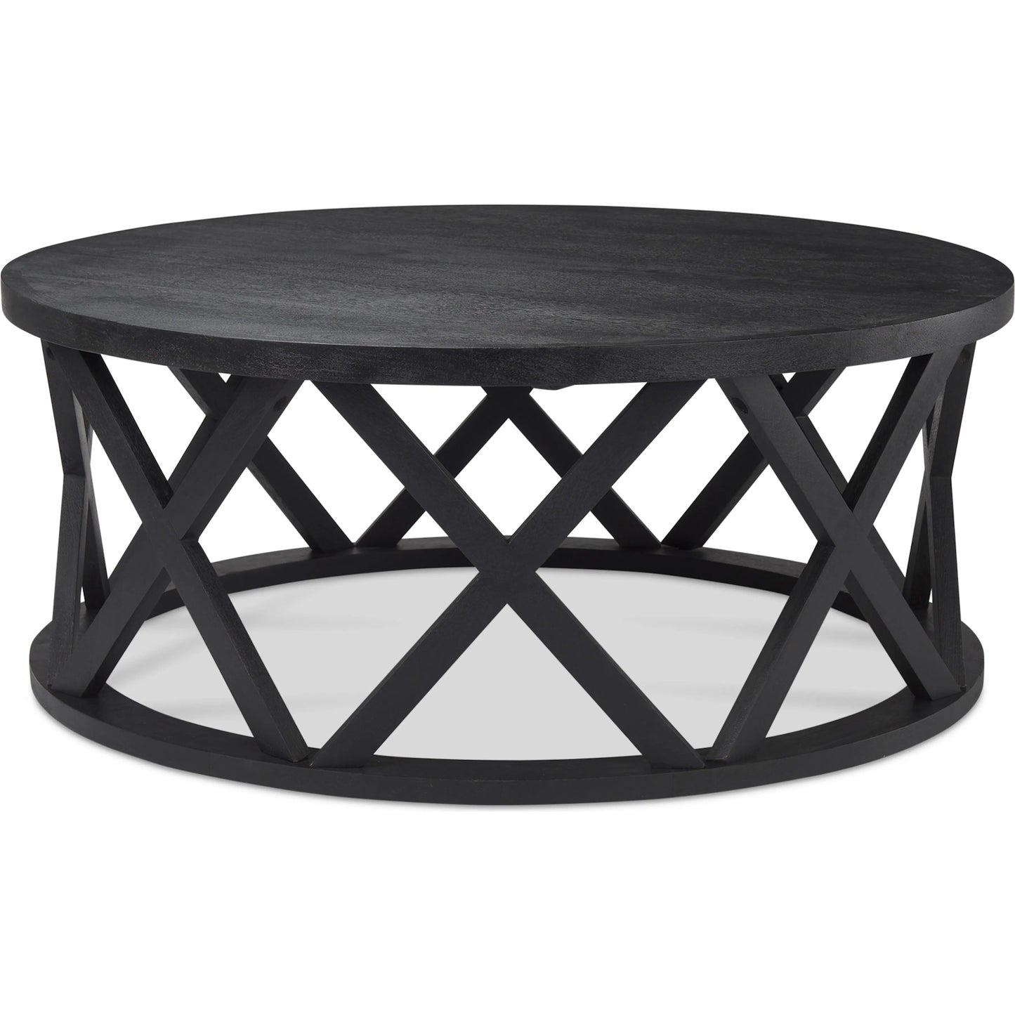 007 SI-2369735 | Primary Silo | Forsey Round Coffee Table by Mercana in black. Made from solid wood in a transitional style.