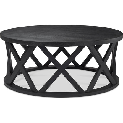 Forsey Round Coffee Table by Mercana in black. Made from solid wood in a transitional style.
