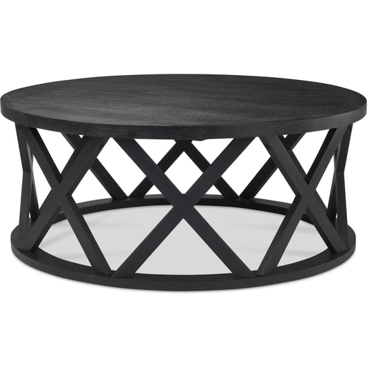 Forsey Round Coffee Table by Mercana in black. Made from solid wood in a unique style.